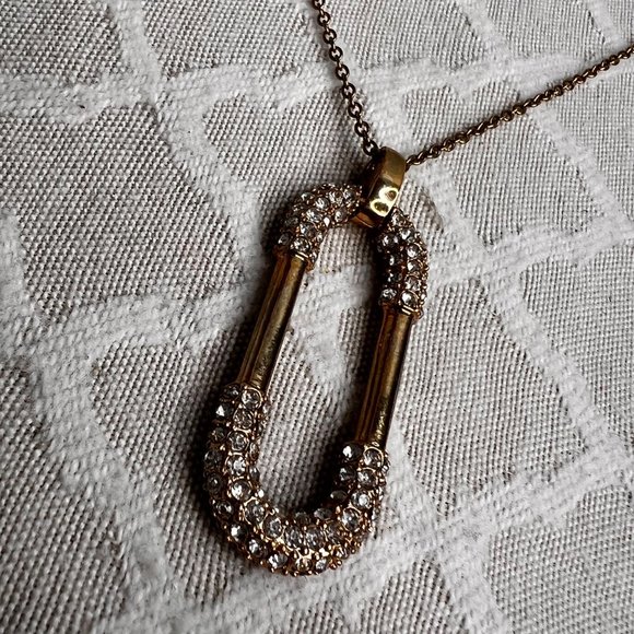 Ann Taylor Link Pendant Necklace Gold Tone Rhinestones Signed 31 inch - Picture 7 of 8